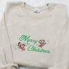 Mickey And Minnie Merry Christmas Embroidered Shirt, Disney Characters Embroidered Hoodie, Christmas Embroidered Shirt