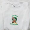 Mickey And Minnie Merry Christmas Wreath Embroidered Shirt, Disney Characters Embroidered Hoodie, Christmas Embroidered Shirt