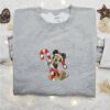 Mickey Candy Cane Embroidered Shirt, Disney Characters Embroidered Hoodie, Best Christmas Gifts For Family