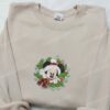 Mickey Christmas Wreath Mistletoe Embroidered Shirt, Disney Characters Embroidered Hoodie, Best Christmas Gifts For Family