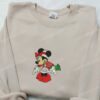 Minnie With Snow Balls Embroidered Shirt, Disney Characters Embroidered Hoodie, Christmas Embroidered Shirt