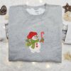 Snowman And Candy Cane Embroidered Shirt, Christmas Embroidered Hoodie, Best Gifts For Family
