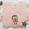 Spongebob Santa Hat Embroidered Shirt, Cartoon Embroidered Hoodie, Best Christmas Gifts For Family
