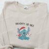 Stitch Naughty Or Nice Candy Cane Embroidered Shirt, Disney Characters Embroidered Hoodie, Best Christmas Gifts For Family