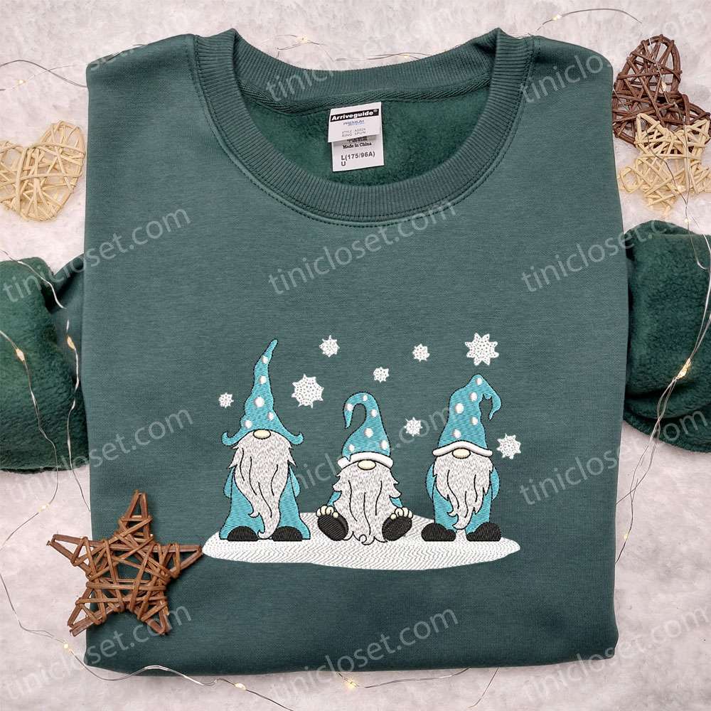 Three Winter Gnomes Embroidered Shirt, Christmas Embroidered Hoodie, Best Gifts For Family