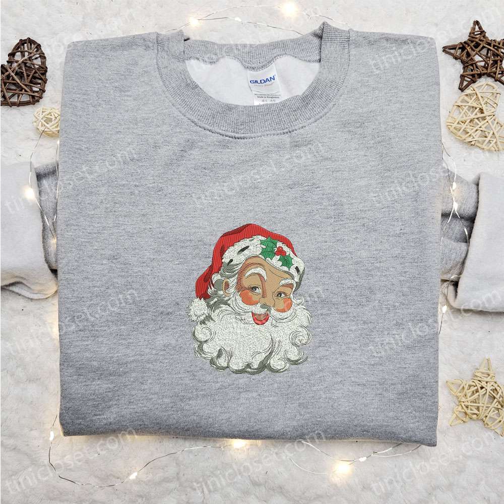 Vintage Santa Head Embroidered Shirt, Retro Christmas Embroidered Hoodie, Best Gifts For Family