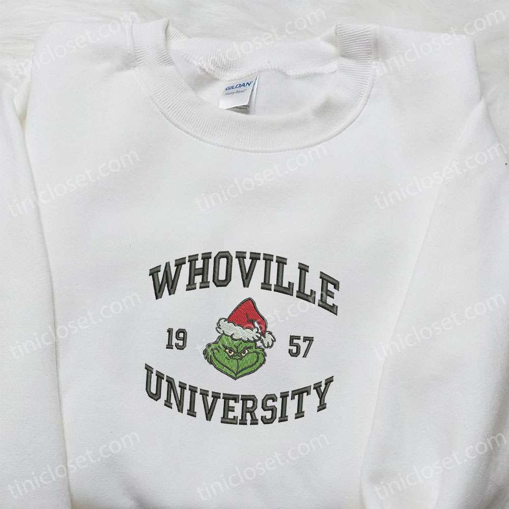 Whoville University 1957 Grinch Embroidered Shirt, Christmas Embroidered Hoodie, Best Gifts For Family