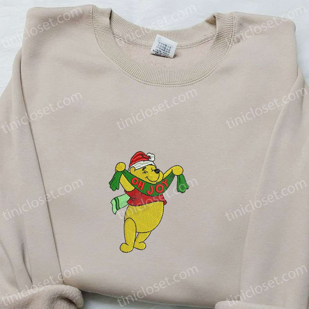 Winnie The Pooh Oh Joy Embroidered Shirt, Disney Characters Embroidered Hoodie, Christmas Embroidered Shirt