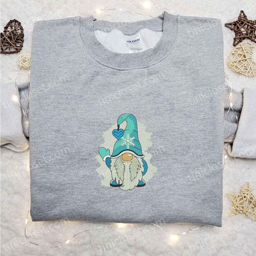 Winter Gnome Snowflake Embroidered Shirt, Christmas Embroidered Hoodie, Best Gifts For Family