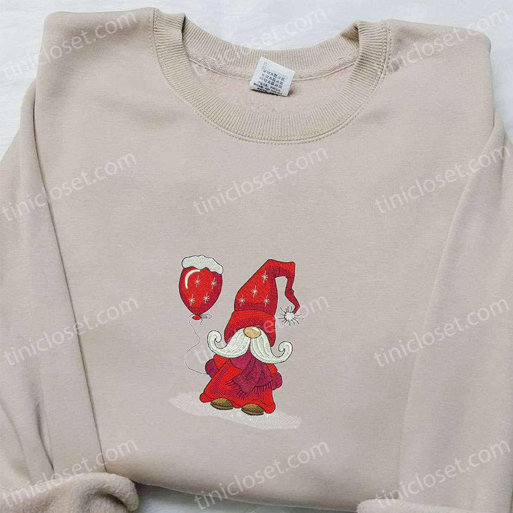 Winter Gnome With Balloon Embroidered Shirt, Christmas Embroidered Hoodie, Best Gifts For Family