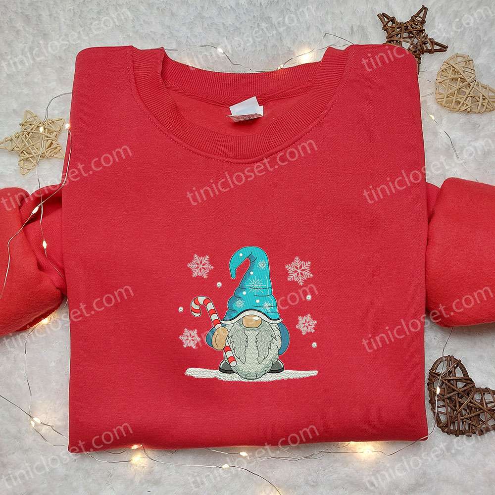 Winter Gnome With Candy Cane Embroidered Shirt, Christmas Embroidered Hoodie, Best Gifts For Family