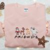 Friends Merry Christmas Rudolph Red Nose Embroidered Sweatshirt, Cartoon Christmas Embroidered Shirt, Best Christmas Gift Ideas For Friends
