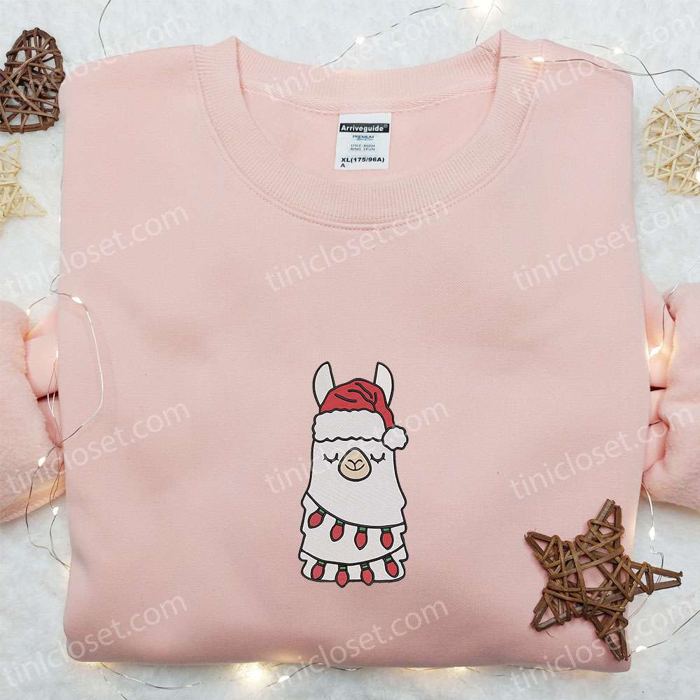 Funny Llama Christmas Embroidered Sweatshirt, Animal Christmas Embroidered Hoodie, Best Christmas Gift Ideas