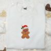 Gingerbread Cookie Wearing Santa Hat Embroidered T-shirt, Christmas Embroidered T-shirt, Best Christmas Gift Ideas