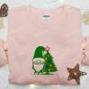 Gnome And Christmas Tree Embroidered Hoodie, Christmas Embroidered Sweatshirt, Best Christmas Gift Ideas