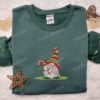Gnome Holding Candy Cane Embroidered T-shirt, Cute Christmas Embroidered Sweatshirt, Best Christmas Gift Ideas For Family
