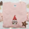Gnome Holding Christmas Lights Embroidered T-shirt, Christmas Embroidered Shirt, Best Christmas Gift Ideas