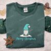 Gnome Merry Christmas Holiday Embroidered Hoodie, Cute Christmas Embroidered T-shirt, Best Christmas Gift Ideas For Family