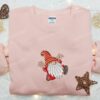 Gnome Merry Christmas Embroidered T-shirt, Cute Christmas Embroidered T-shirt, Best Christmas Gift Ideas For Family