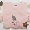 Christmas Gnome Candy Cane Embroidered Sweatshirt, Cute Christmas Embroidered Sweatshirt, Best Christmas Gift Ideas