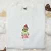 Grinch Dont Steal My Vibe Embroidered T-shirt, Christmas Embroidered T-shirt, Best Christmas Gift Ideas