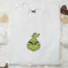 Grinch Face Smile Embroidered Hoodie, Movie Christmas Embroidered T-shirt, Best Christmas Gift Ideas