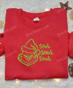 Grinch Face Stink Stank Stunk Embroidered Hoodie Movie Christmas Embroidered T shirt Best Gift Ideas 3