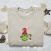 Grinch Gnome Embroidered T-shirt, Christmas Embroidered T-shirt, Best Christmas Gift Ideas
