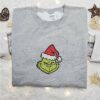 Grinch Head Santa Embroidered Hoodie, Christmas Embroidered Sweatshirt, Best Christmas Gift Ideas