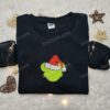Grinch Head Silhouette Christmas Embroidered Shirt, Christmas Embroidered Shirt, Best Christmas Gift Ideas