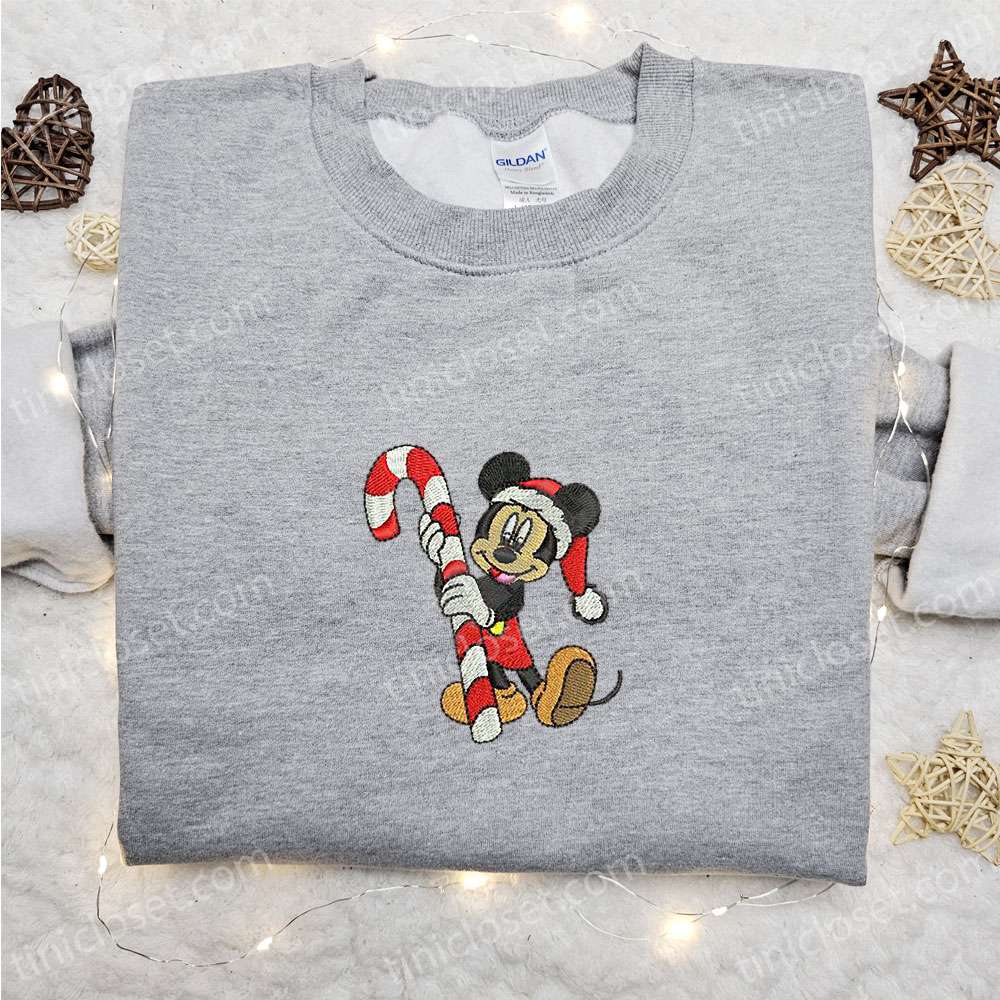 Mickey Candy Cane Embroidered Shirt Disney Characters Embroidered Hoodie Best Christmas Gifts For Family 1 1