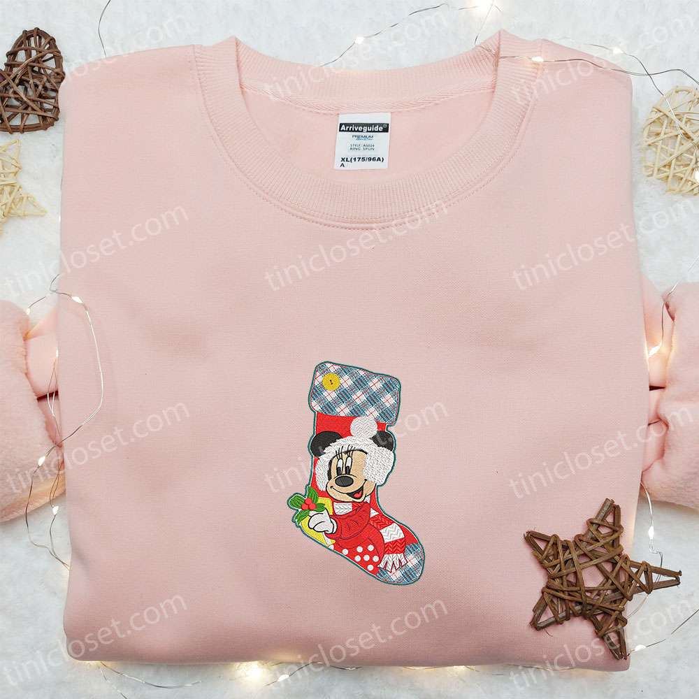 Minnie Mouse Christmas Sock Embroidered Shirt Disney Characters Embroidered Hoodie Best Christmas Gifts For Family 1 1 1