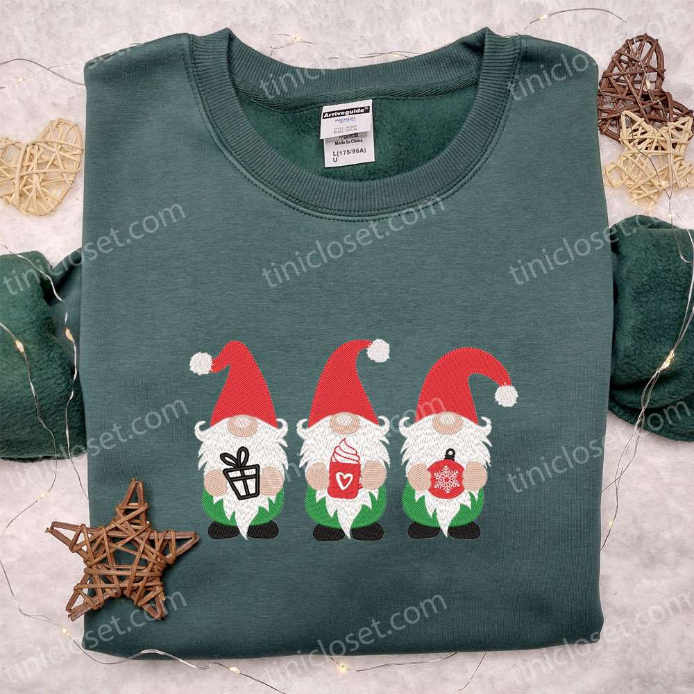 3 Cute Gnomies Embroidered Shirt Christmas Gnomes Embroidered Hoodie Best Christmas Gift Ideas 1 1