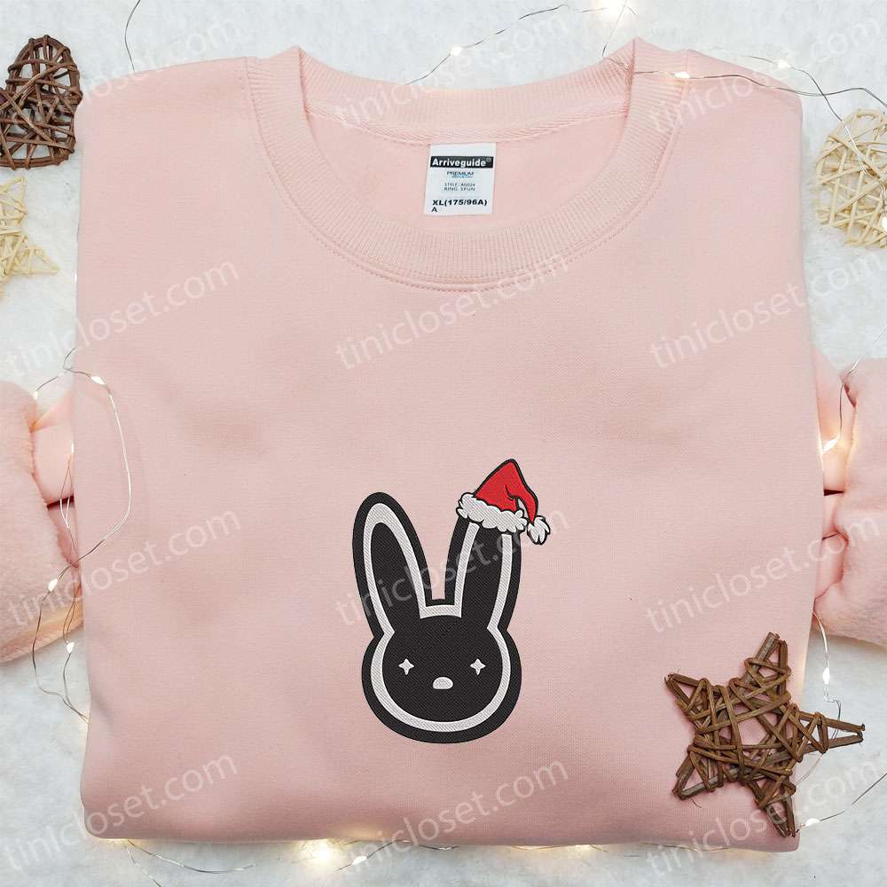 Bad Bunny Logo Christmas Hat Embroidered Shirt Christmas Embroidered Hoodie Best Gifts For Family 1 1