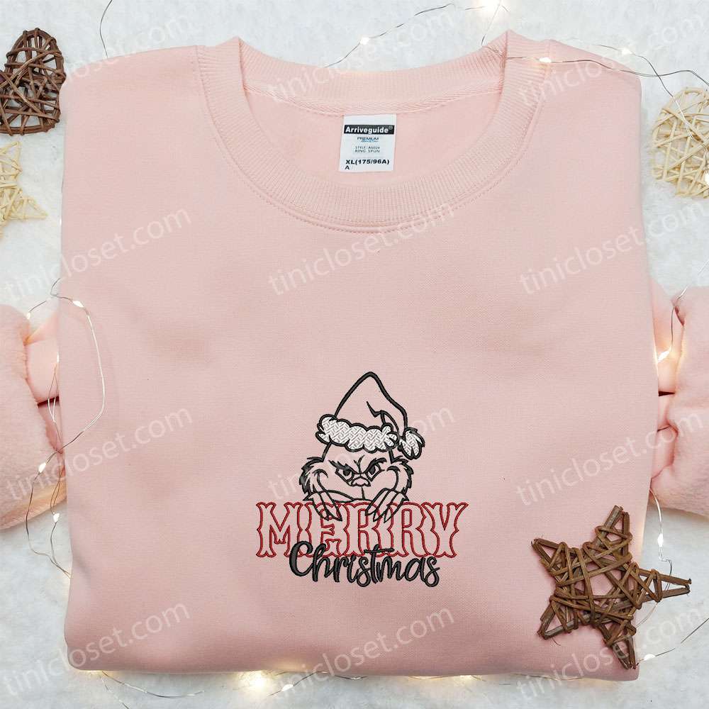 Grinch Merry Christmas Embroidered Shirt Christmas Embroidered Hoodie Best Gifts For Family 2 1