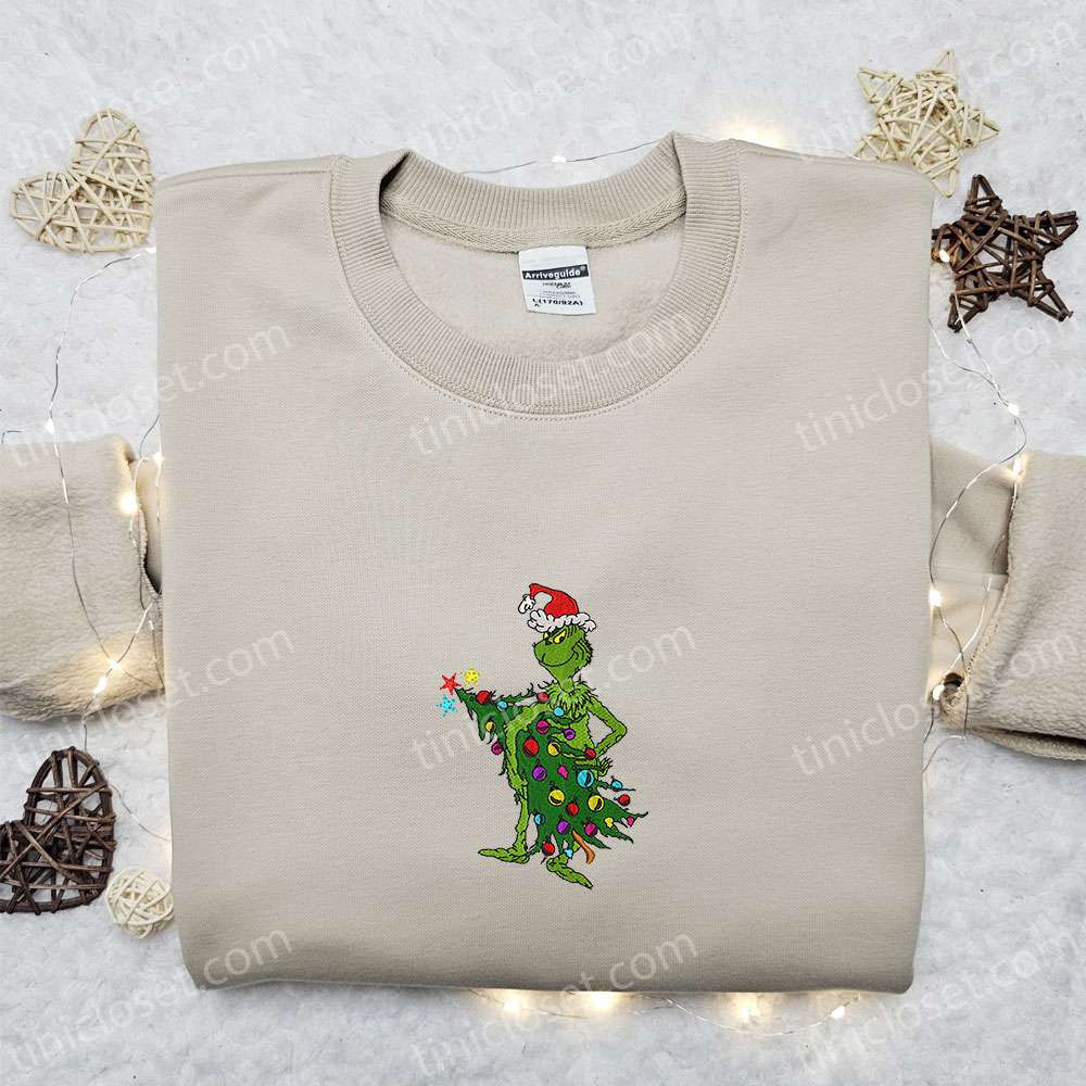 Grinch Steal Christmas Tree Embroidered T shirt Movie Christmas Embroidered Sweatshirt Best Christmas Gift Ideas 2 1