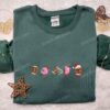 Kirby Eating Rugby Ball Embroidered Shirt, Game Character Embroidered Hoodie, Christmas Embroidered Sweatshirt