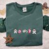 Kirby Eating Snowman Embroidered Shirt, Game Character Embroidered Hoodie, Christmas Embroidered Sweatshirt