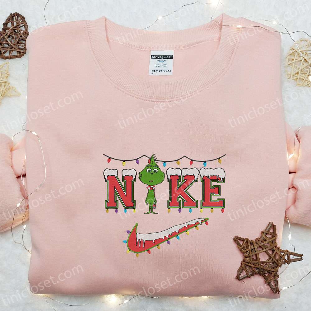 Baby Grinch Xmas x Nike Embroidered Shirt, Christmas Embroidered Hoodie, Nike Inspired Embroidered Sweatshirt