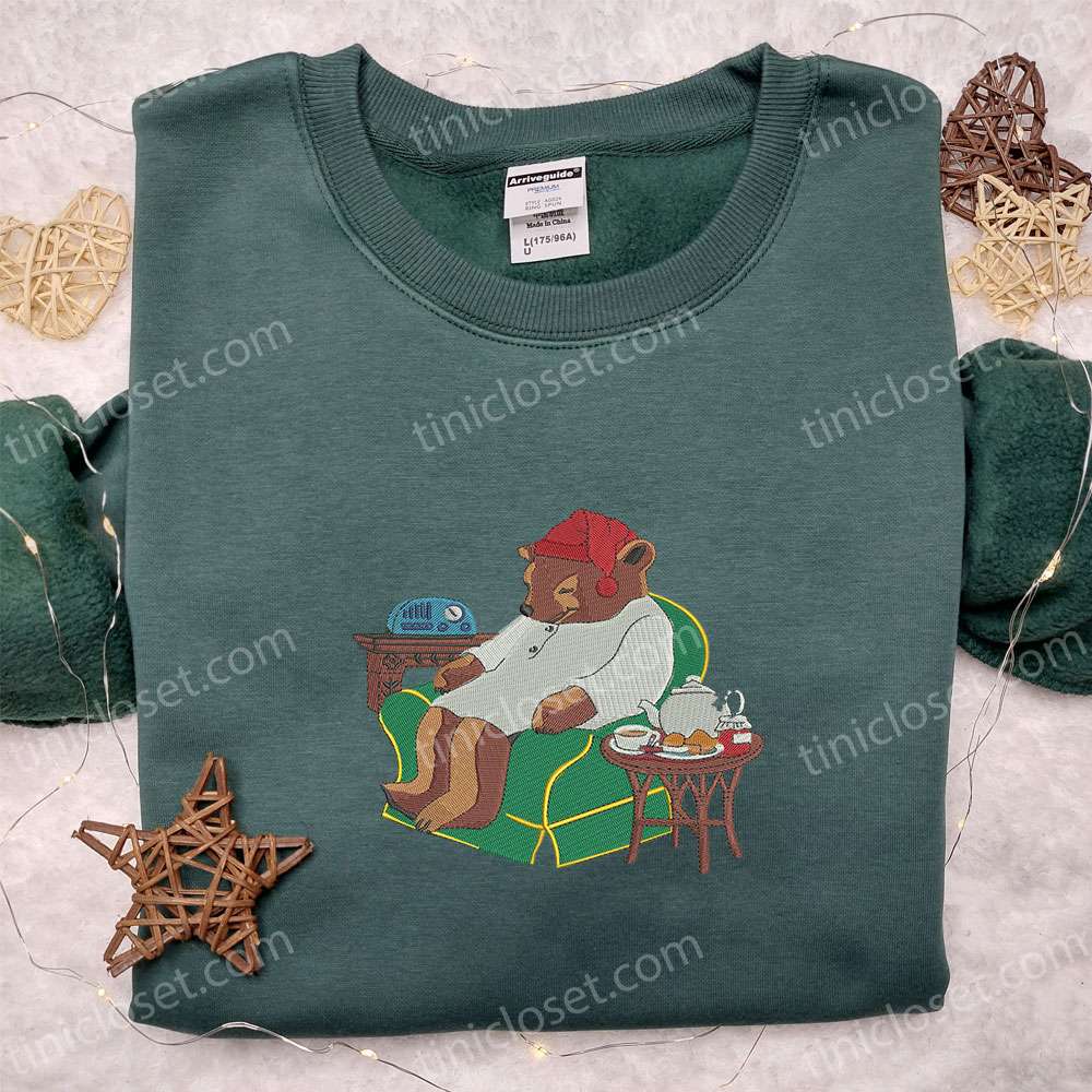 Bear Xmas Embroidered Shirt Animal Embroidered Hoodie Christmas Embroidered Shirt 5