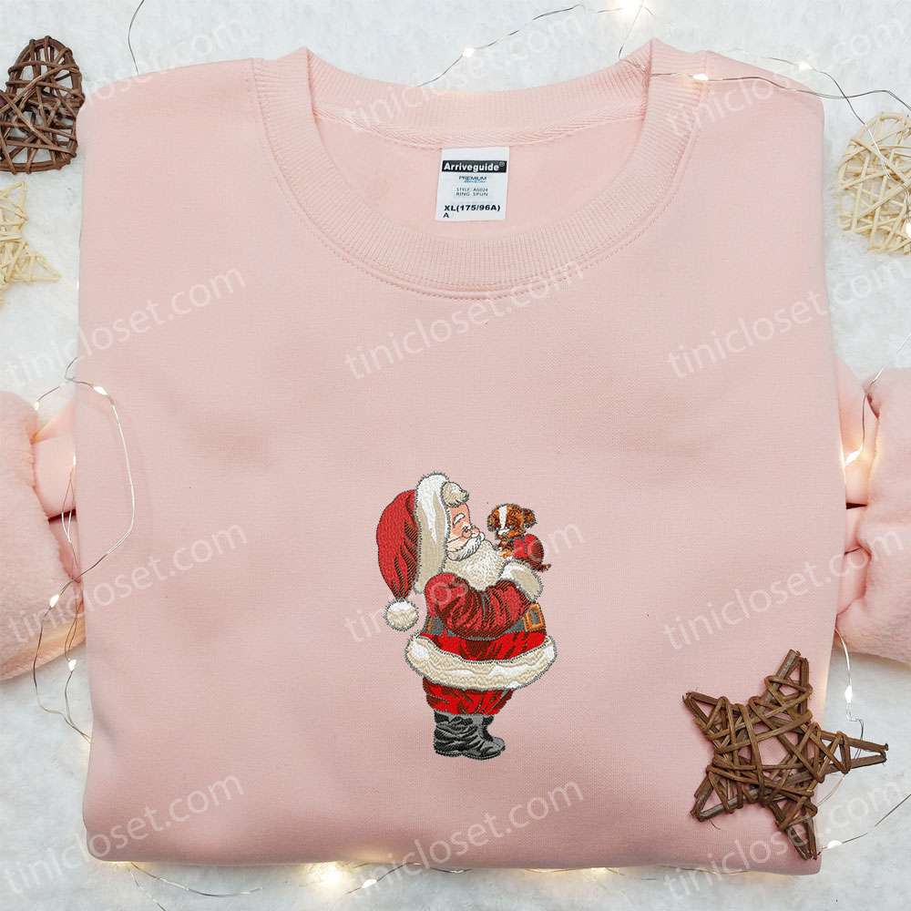 Vintage Santa With Puppy Embroidered Shirt Retro Christmas Embroidered Hoodie Best Christmas Gifts For Family 4