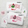 Grinch And Pink Grinch x Nike Couple Embroidered Shirt, Christmas Embroidered Hoodie, Nike Inspired Embroidered Sweatshirt
