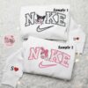 Kuromi And Melody x Nike Couple Embroidered Shirt, Cartoon Embroidered Hoodie, Valentine’s Day Embroidered Sweatshirt