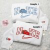 Lightning McQueen And Sally Carrera x Nike Couple Embroidered Shirt, Disney Cars Embroidered Hoodie, Valentine’s Day Embroidered Sweatshirt