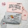 Milk And Mocha Bears x Nike Couple Embroidered Shirt, Cartoon Embroidered Hoodie, Valentine’s Day Embroidered Sweatshirt