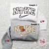 Milk And Mocha Bears x Nike Couple Embroidered Shirt, Cartoon Embroidered Hoodie, Valentine’s Day Embroidered Sweatshirt