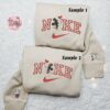 Minnie And Mickey Kiss Hearts x Nike Couple Embroidered Shirt, Disney Characters Embroidered Hoodie, Valentine’s Day Embroidered Sweatshirt
