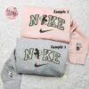Minnie And Mickey Kiss x Nike Couple Embroidered Shirt, Disney Characters Embroidered Hoodie, Valentine’s Day Embroidered Sweatshirt