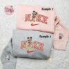 Minnie And Mickey Santa x Nike Couple Embroidered Shirt, Disney Characters Embroidered Hoodie, Christmas Embroidered Sweatshirt