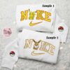 Pikachu And Eevee x Nike Couple Embroidered Shirt, Pokemon Anime Embroidered Hoodie, Nike Inspired Embroidered Sweatshirt